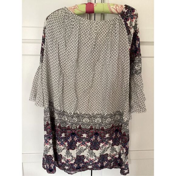 UMGEE Mix Print Boho Dress Sz S Bell 3/4 Sleeve Tunic - Picture 5 of 9
